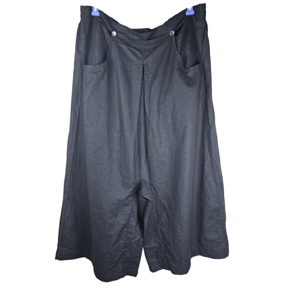 Marketplace Handiwok of India Black Wide-Leg Drop Crotch Linen-Blend Pants 1W/1X - Picture 1 of 7